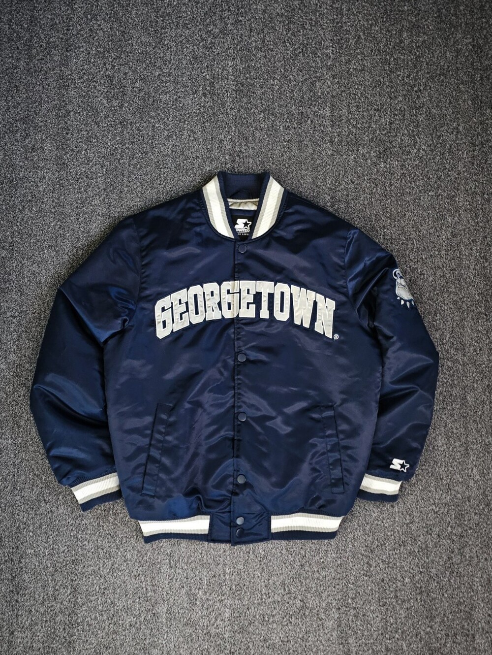 STARTER Men's Georgetown Hoyas Navy Bomber Jacket Size Medium